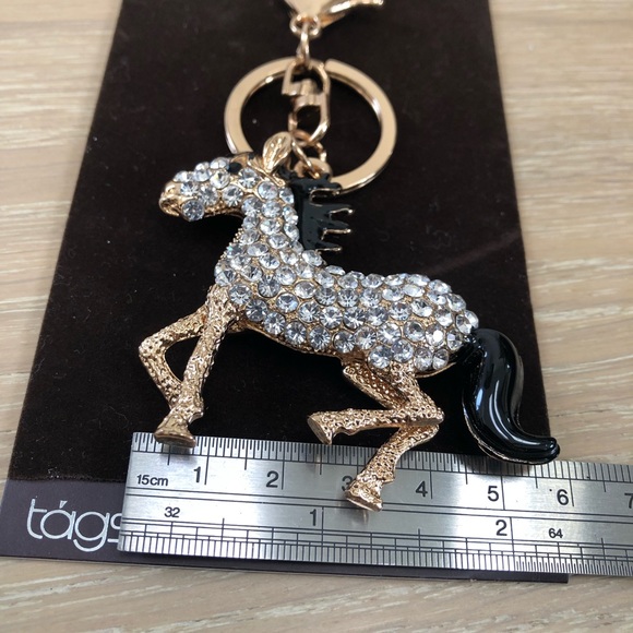 ⭐️TAGS EVOLUTION⭐️Rhinestone Swarovsky Crystals Gold Pony Horse Keychain Charm - Picture 8 of 10